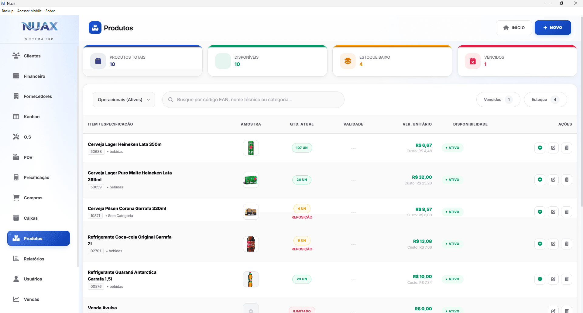 Módulo de Estoque e Produtos do NUAX ERP