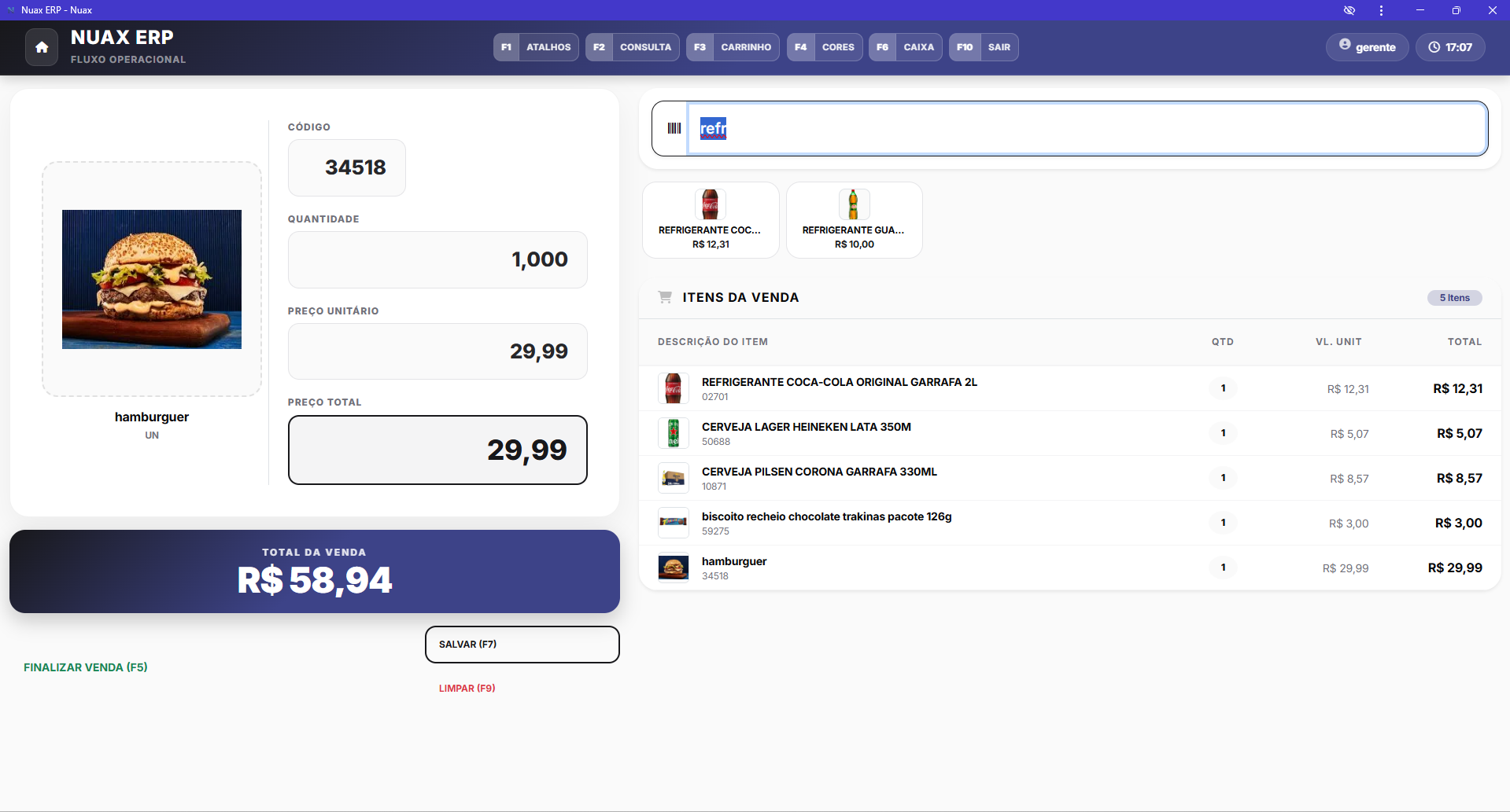 Módulo PDV do NUAX ERP — frente de caixa offline para Windows