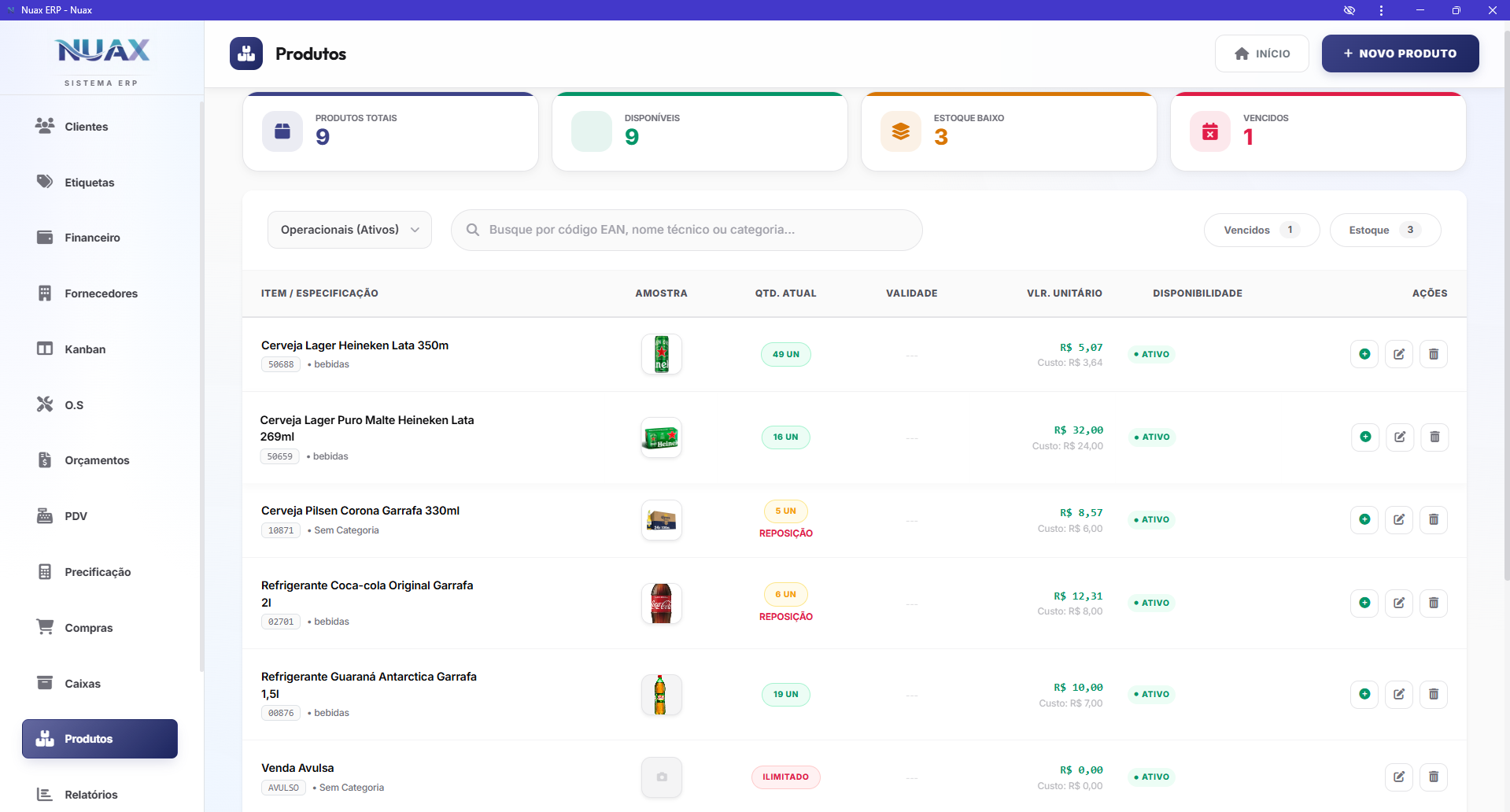 Módulo de Estoque e Produtos do NUAX ERP